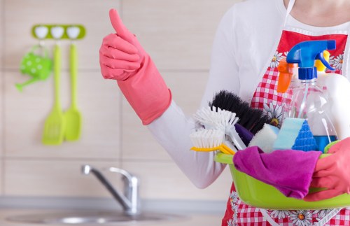 Cleaner beginning work with safety awareness and protective measures